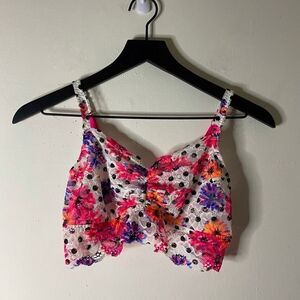 Pink Victoria’s Secret Polka Dot Floral Lace Bralette